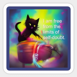 Confidence mantra with cauldron witch cat colorful design Sticker